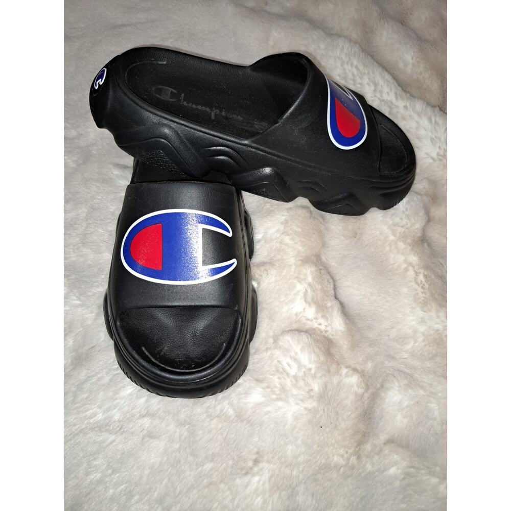 Champion Men's Comfort Slide Sandals with Logo Black Blue Red White Size 6 - Picture 5 of 6